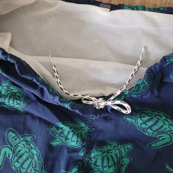 Lands' End Men's Large 36-38 Navy Blue & Green Turtle Swim Trunk Shorts Elastic - Picture 2 of 10